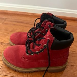 Red Tims in kids size 4